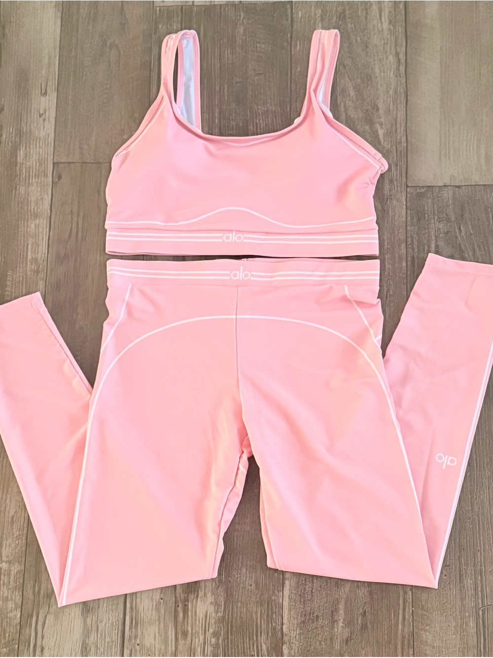 ALO Yoga Kids Pink Leggings and Sports Bra Set
